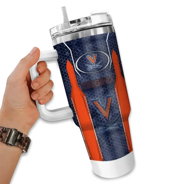 customized virginia cavaliers hexagon armor blue curved tumbler fashion forward.webp