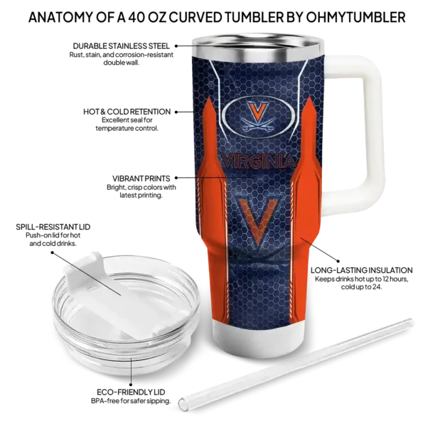customized virginia cavaliers hexagon armor blue curved tumbler new arrival.webp
