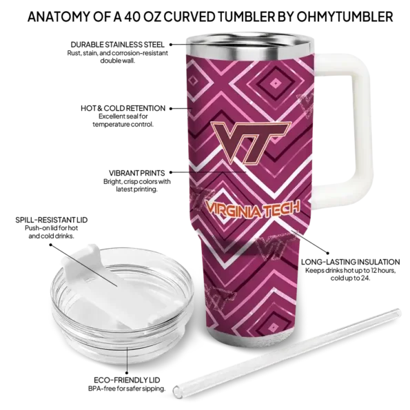 customized virginia tech hokies bold diamonds maroon curved tumbler new arrival.webp