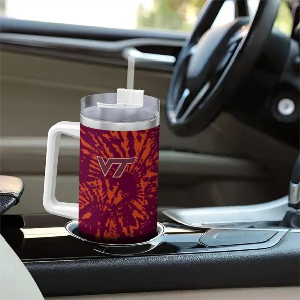 customized virginia tech hokies burst swirl maroon curved tumbler trendy.webp