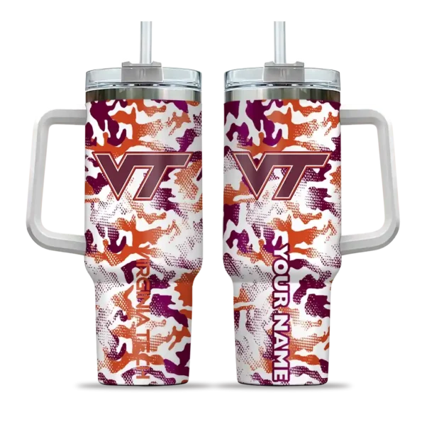 customized virginia tech hokies camo mashup maroon white curved tumbler best selling.webp