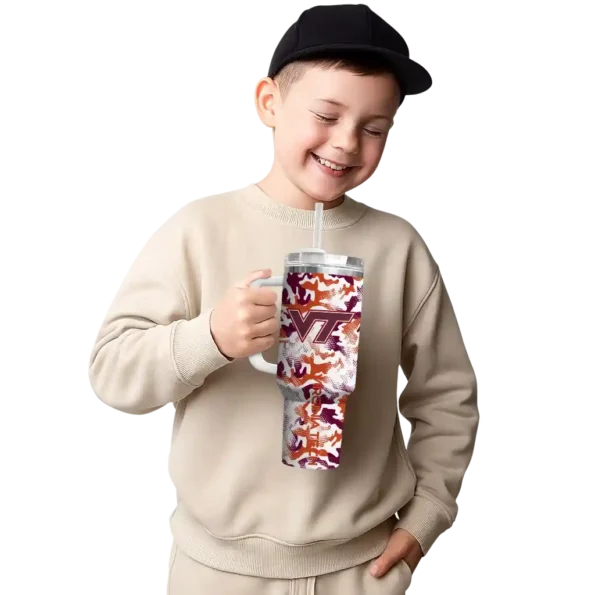 customized virginia tech hokies camo mashup maroon white curved tumbler latest model.webp