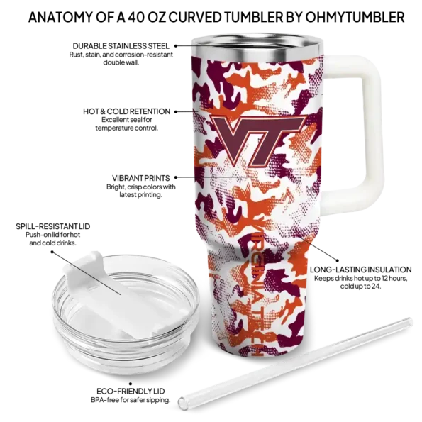 customized virginia tech hokies camo mashup maroon white curved tumbler new arrival.webp