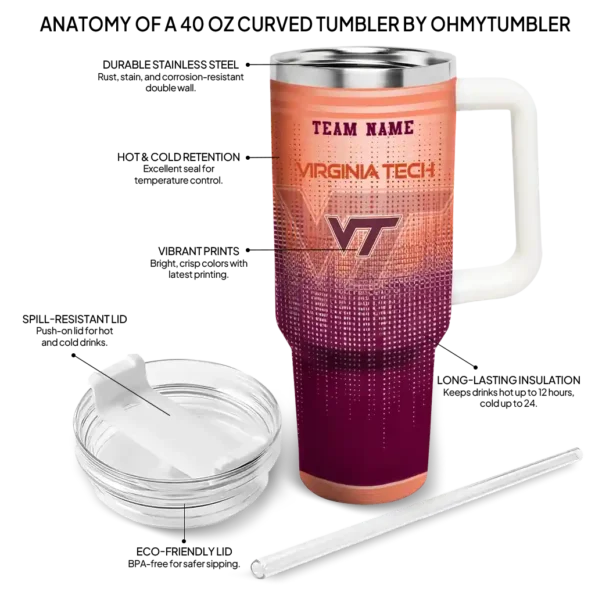 customized virginia tech hokies gradient dots maroon curved tumbler new arrival.webp