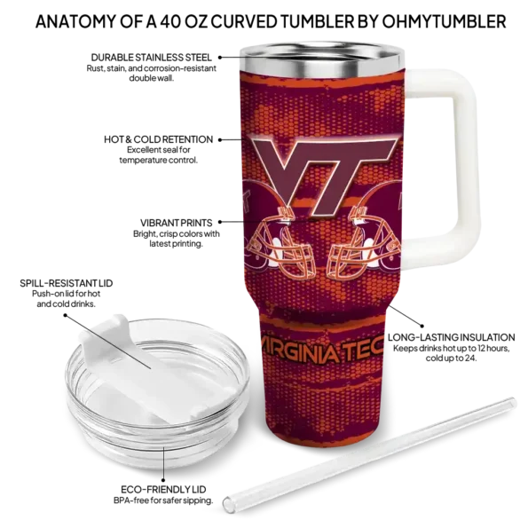 customized virginia tech hokies honey streaks maroon curved tumbler new arrival.webp