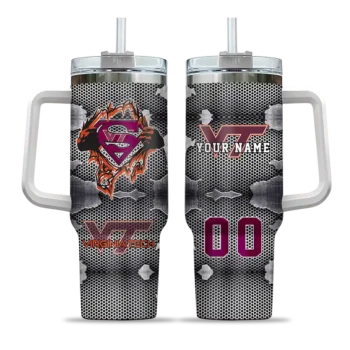 customized virginia tech hokies superman shield maroon gray curved tumbler best selling.webp