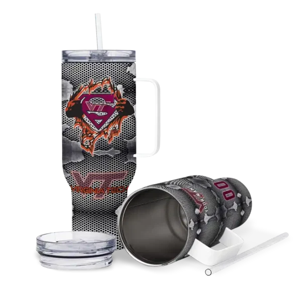 customized virginia tech hokies superman shield maroon gray curved tumbler high quality.webp
