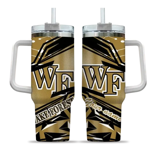 customized wake forest demon deacons abstract paths gold curved tumbler best selling.webp