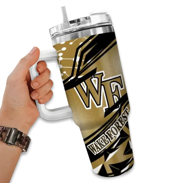 customized wake forest demon deacons abstract paths gold curved tumbler fashion forward.webp