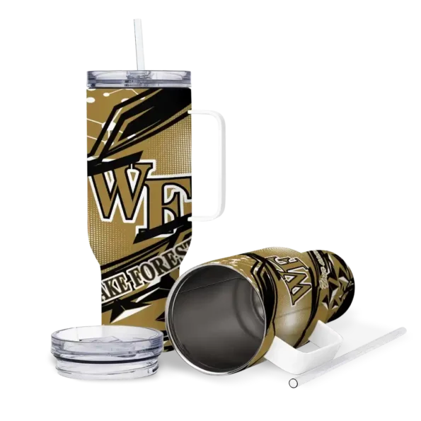 customized wake forest demon deacons abstract paths gold curved tumbler high quality.webp