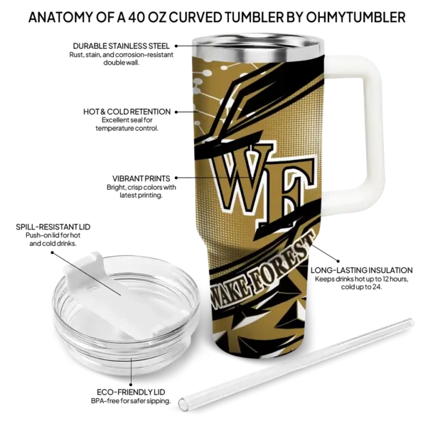 customized wake forest demon deacons abstract paths gold curved tumbler new arrival.webp