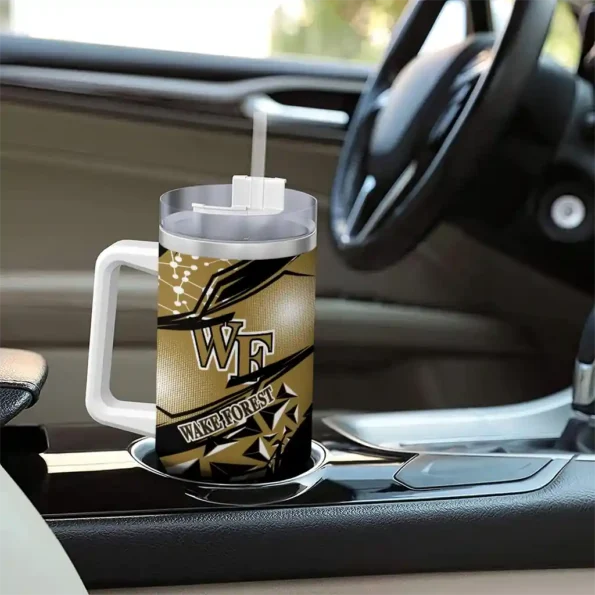 customized wake forest demon deacons abstract paths gold curved tumbler trendy.webp