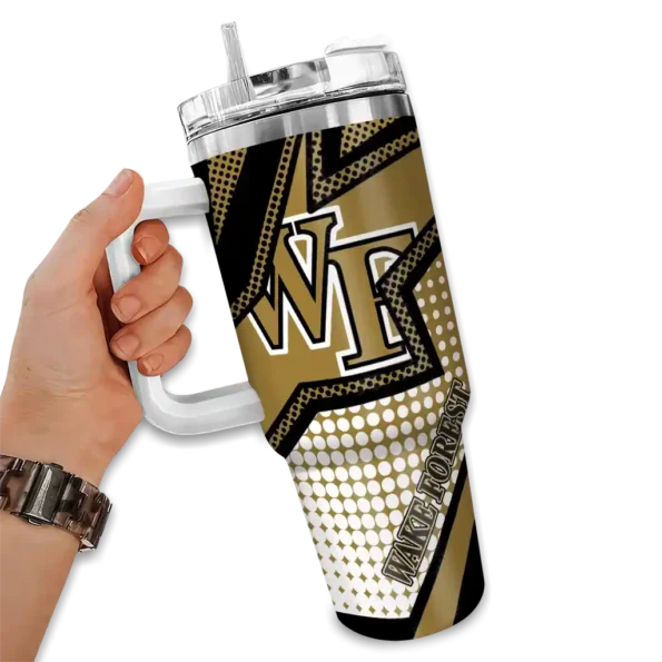 customized wake forest demon deacons arrow burst gold curved tumbler fashion forward.webp