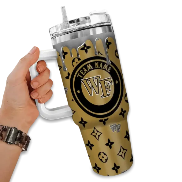 customized wake forest demon deacons bullseye drips gold curved tumbler fashion forward.webp