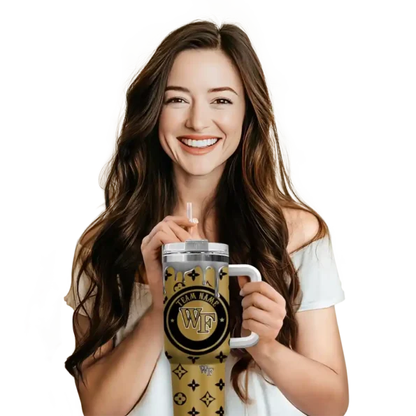 customized wake forest demon deacons bullseye drips gold curved tumbler premium grade.webp