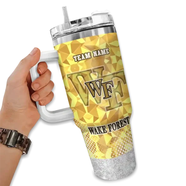 customized wake forest demon deacons geometric prism gold curved tumbler fashion forward.webp