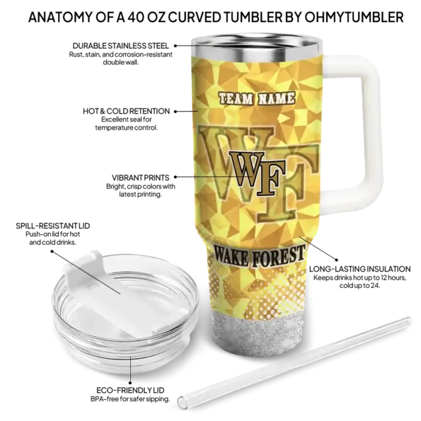 customized wake forest demon deacons geometric prism gold curved tumbler new arrival.webp