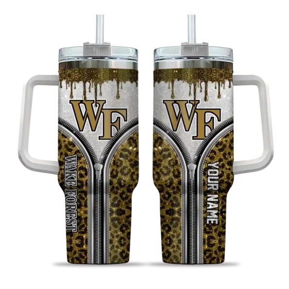 customized wake forest demon deacons leopard zipper gold curved tumbler best selling.webp