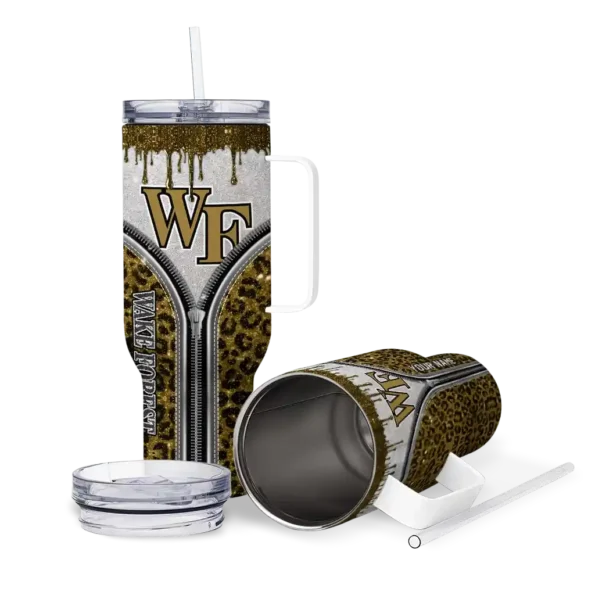 customized wake forest demon deacons leopard zipper gold curved tumbler high quality.webp