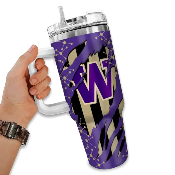 customized washington huskies claw cut purple black curved tumbler fashion forward.webp