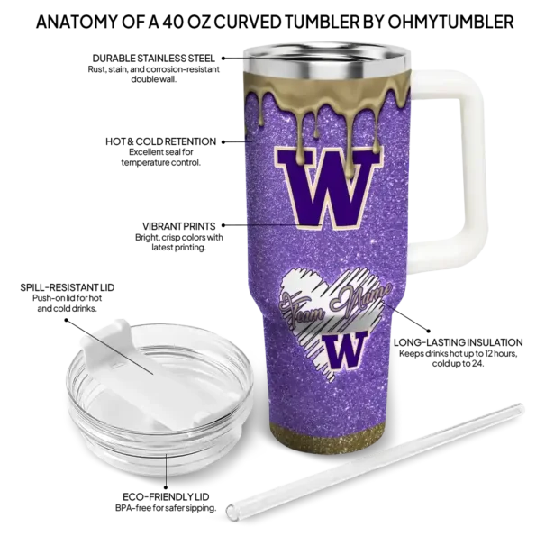 customized washington huskies heart helmet motif purple curved tumbler new arrival.webp