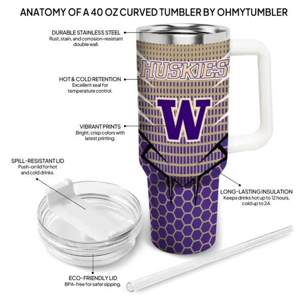 customized washington huskies hex texture purple curved tumbler new arrival.webp