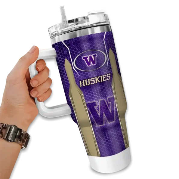 customized washington huskies hexagon armor purple curved tumbler fashion forward.webp