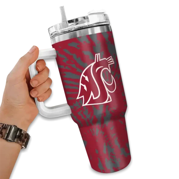 customized washington state cougars burst swirl crimson curved tumbler fashion forward.webp