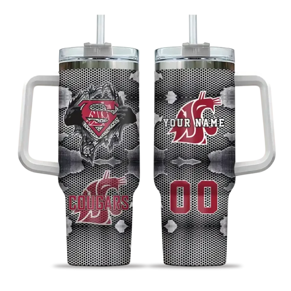 customized washington state cougars superman shield crimson gray curved tumbler best selling.webp