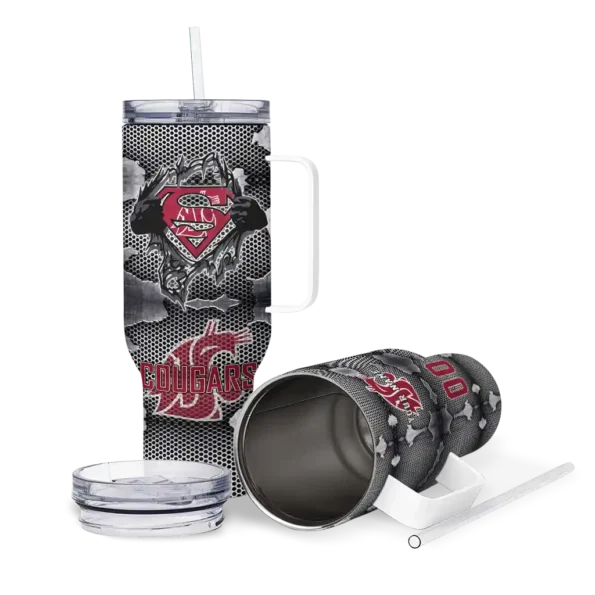 customized washington state cougars superman shield crimson gray curved tumbler high quality.webp