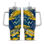 customized west virginia mountaineers abstract paths blue curved tumbler best selling.webp