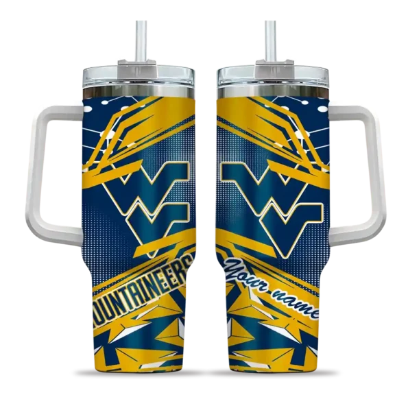 customized west virginia mountaineers abstract paths blue curved tumbler best selling.webp