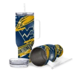 customized west virginia mountaineers abstract paths blue curved tumbler best selling.webp