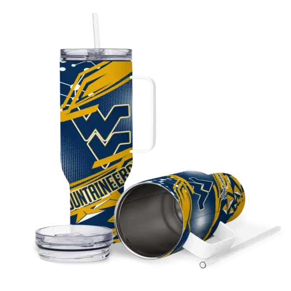 customized west virginia mountaineers abstract paths blue curved tumbler high quality.webp