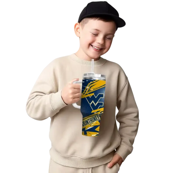 customized west virginia mountaineers abstract paths blue curved tumbler latest model.webp