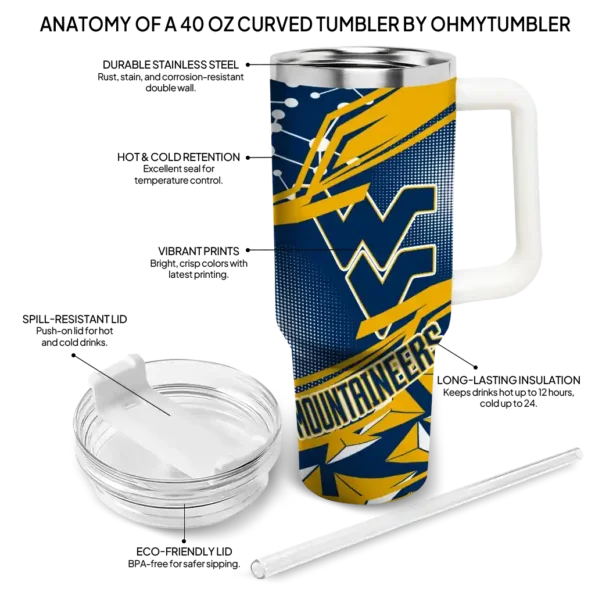 customized west virginia mountaineers abstract paths blue curved tumbler new arrival.webp
