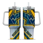 customized west virginia mountaineers arrow burst blue curved tumbler best selling.webp