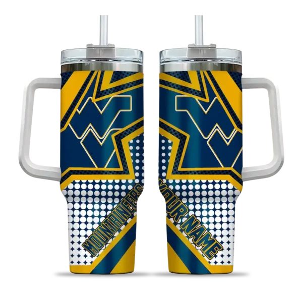 customized west virginia mountaineers arrow burst blue curved tumbler best selling.webp