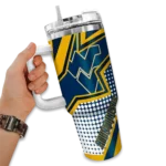 customized west virginia mountaineers arrow burst blue curved tumbler best selling.webp