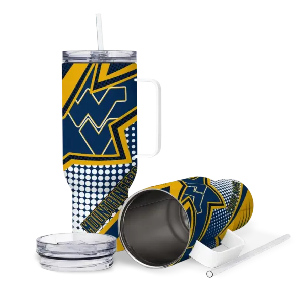customized west virginia mountaineers arrow burst blue curved tumbler high quality.webp