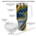 customized west virginia mountaineers arrow burst blue curved tumbler best selling.webp