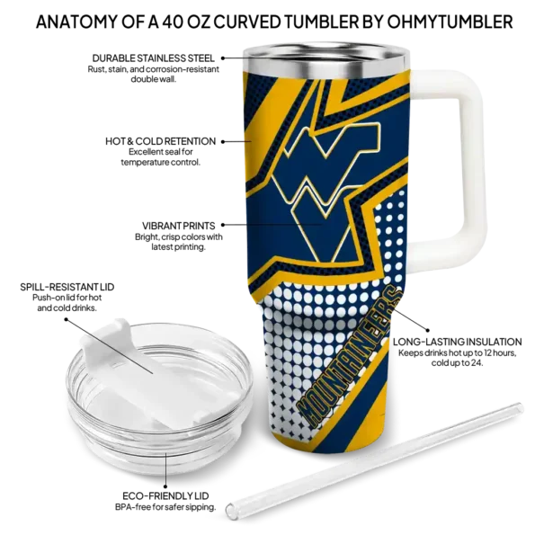 customized west virginia mountaineers arrow burst blue curved tumbler new arrival.webp
