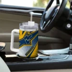 customized west virginia mountaineers arrow burst blue curved tumbler best selling.webp