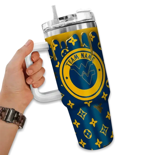 customized west virginia mountaineers bullseye drips blue curved tumbler fashion forward.webp