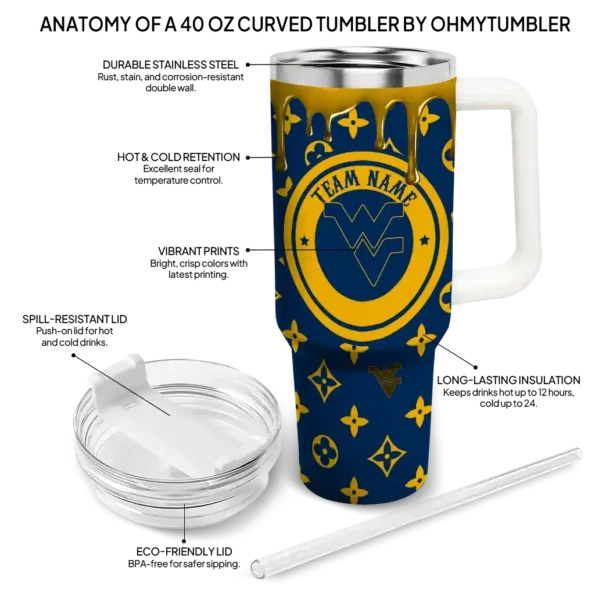 customized west virginia mountaineers bullseye drips blue curved tumbler new arrival.webp