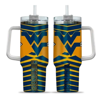 customized west virginia mountaineers chevron layers blue curved tumbler best selling.webp