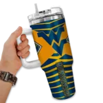 customized west virginia mountaineers chevron layers blue curved tumbler best selling.webp