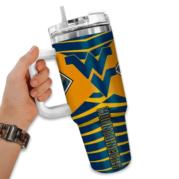 customized west virginia mountaineers chevron layers blue curved tumbler fashion forward.webp