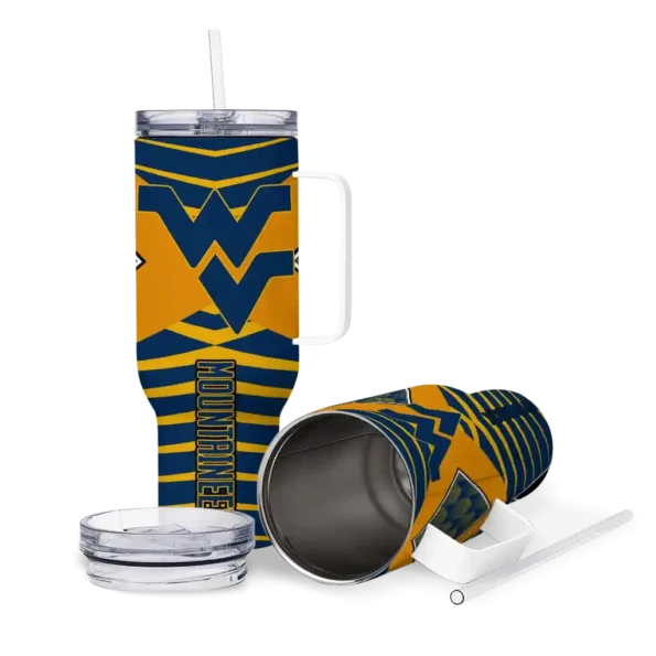 customized west virginia mountaineers chevron layers blue curved tumbler high quality.webp