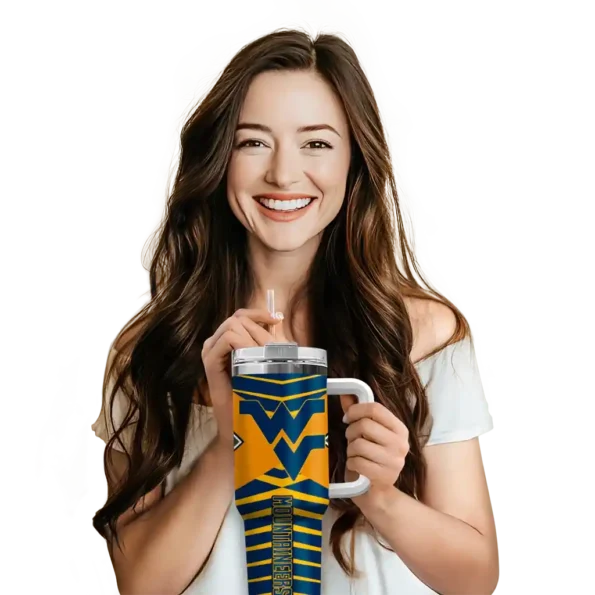 customized west virginia mountaineers chevron layers blue curved tumbler premium grade.webp